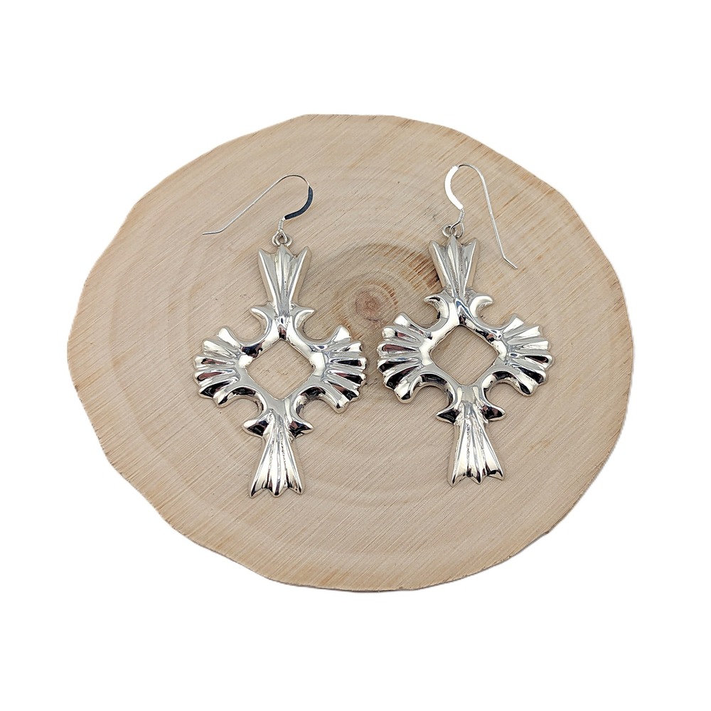 Native American Jewelry Navajo Earrings Quatrefoil Cross Sterling‎ Silver *** - Picture 5 of 9